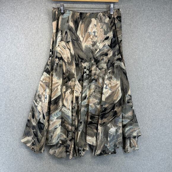 Bob Mackie Skirt Womens Size M Neutral Multi Floral Print Pull-On Woven Pleated - Picture 2 of 14